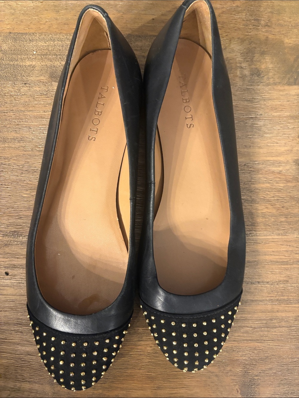 Talbots Black Pointed-Toe Studded Flats
